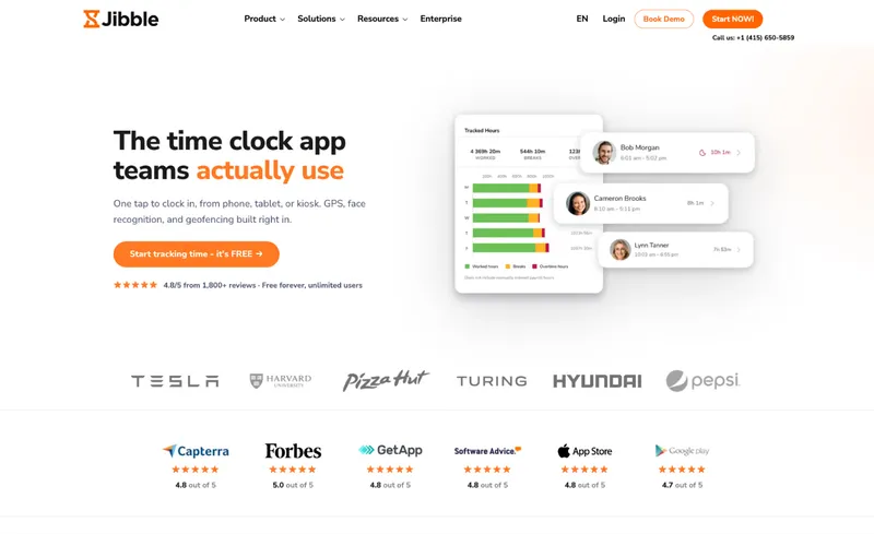 Jibble free time clock software with face recognition and GPS tracking