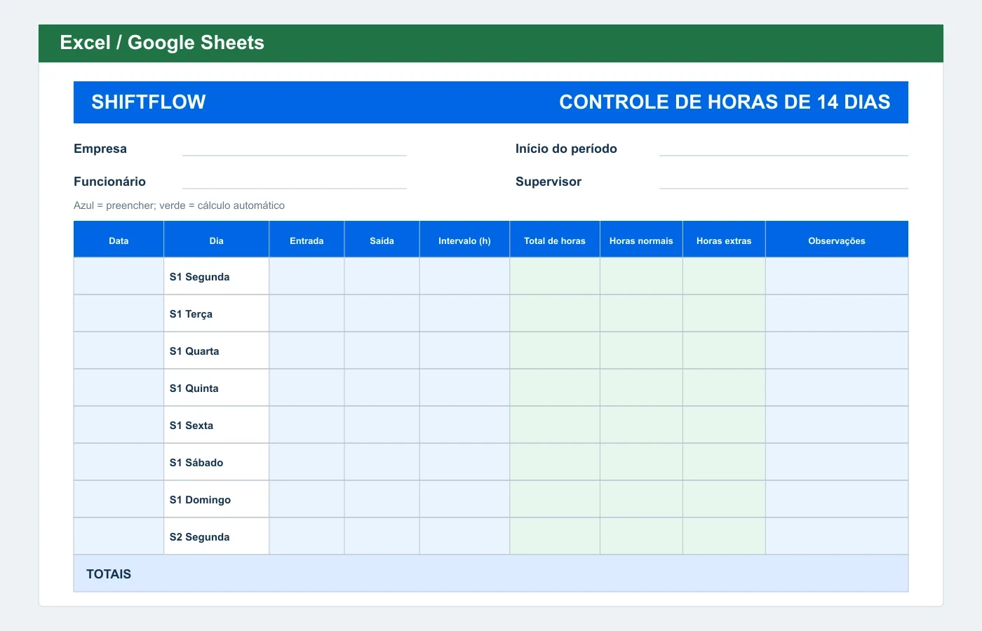 Prévia em Excel: Planilha de horas de 14 dias