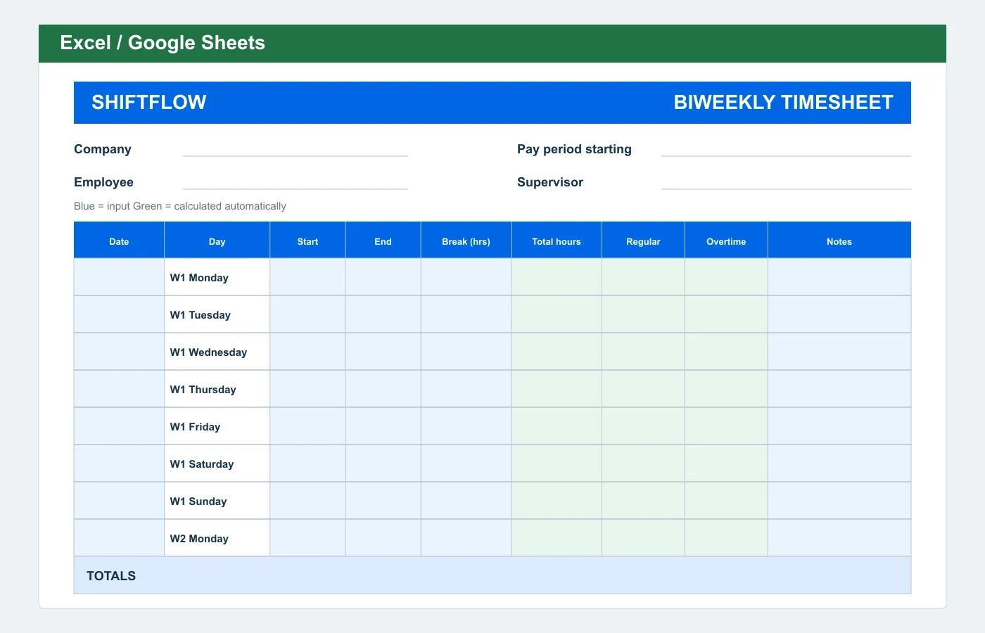 Biweekly Employee Timesheet Excel template preview