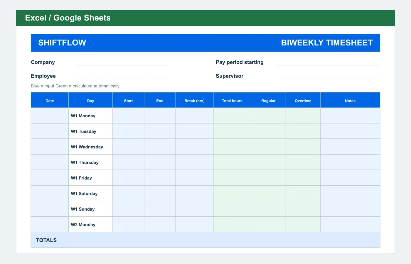 Biweekly Employee Timesheet Excel template preview
