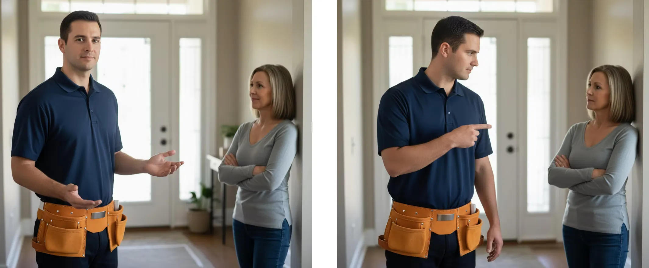 Side‑by‑side: non‑threatening angled stance vs. confrontational stance