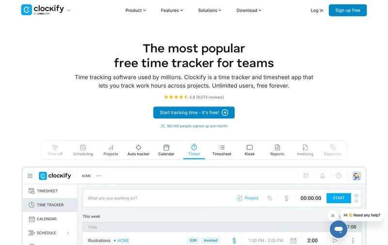 Clockify free time tracking software homepage