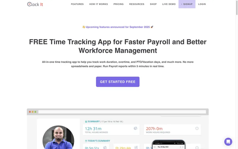ClockIt time tracking and attendance software homepage