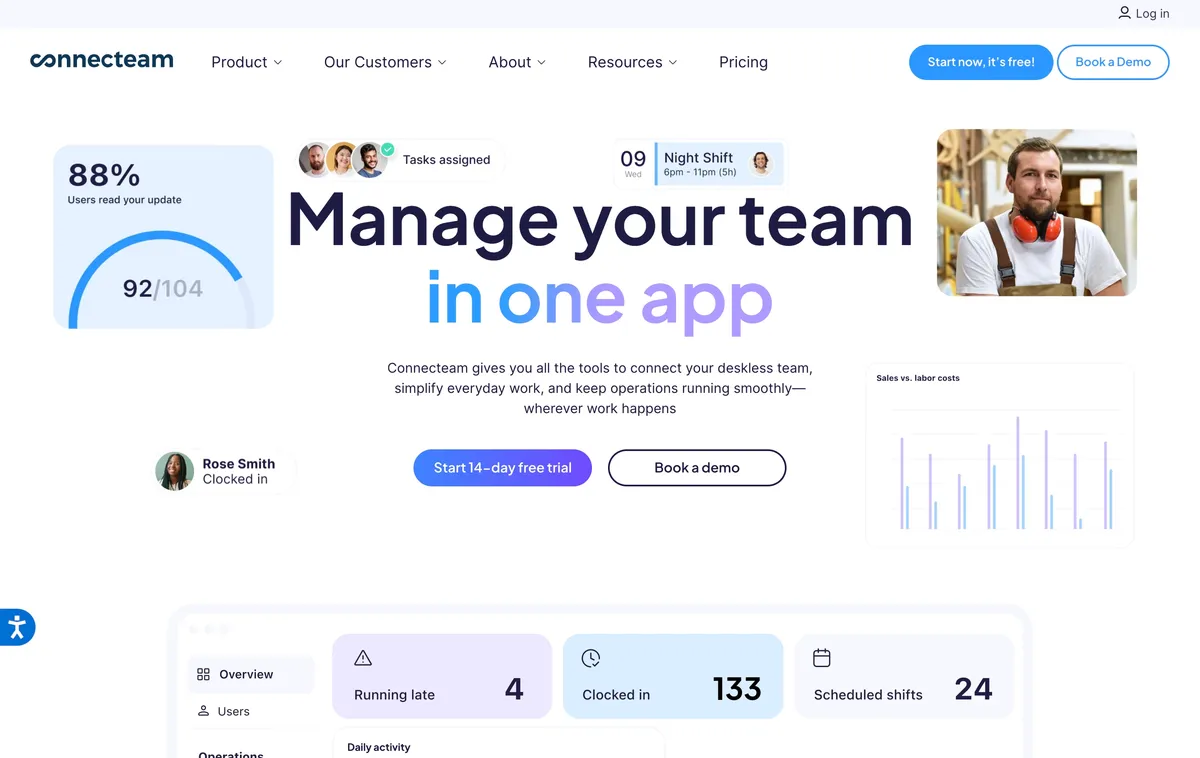 Connecteam deskless workforce management software homepage