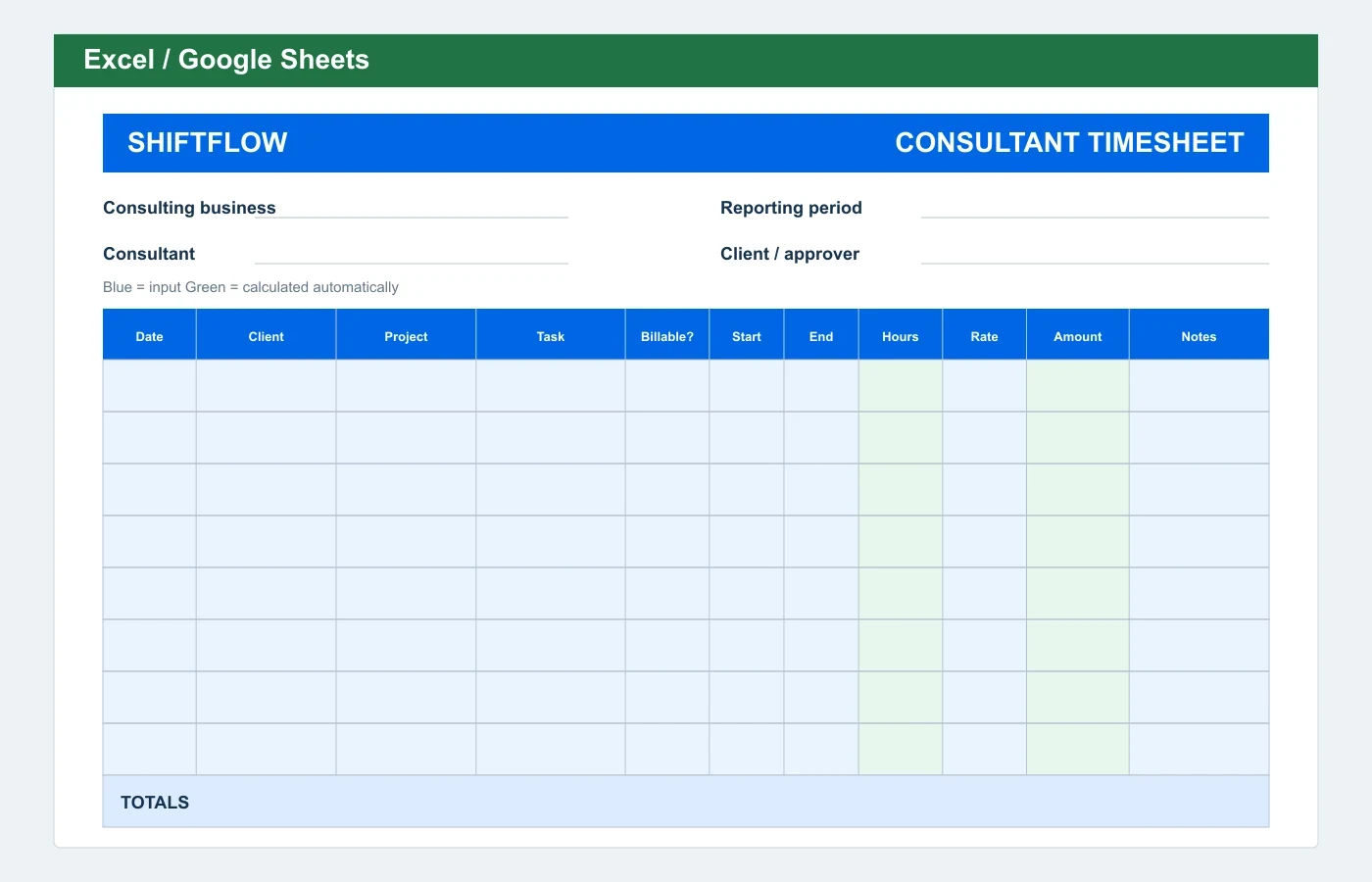 Consultant Timesheet Excel template preview