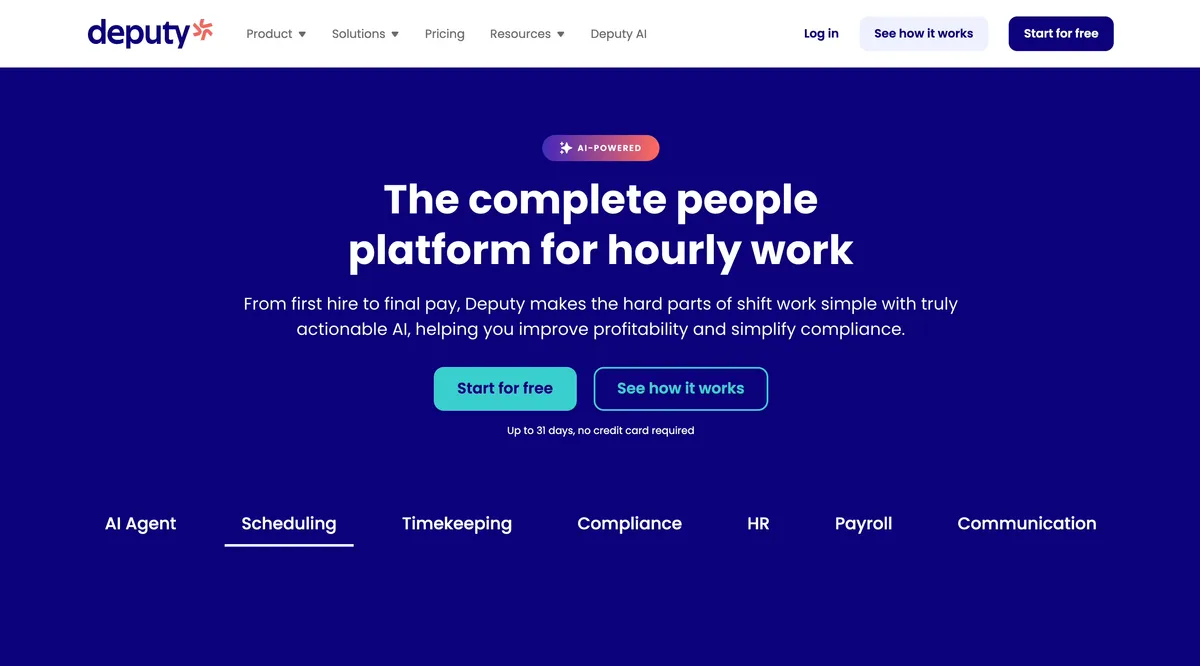 Deputy workforce management software homepage