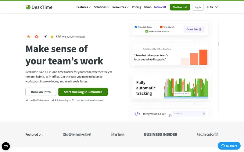 DeskTime automatic time tracking software homepage