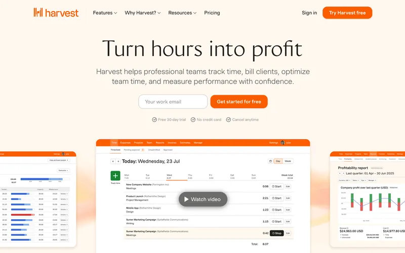 Harvest dashboard