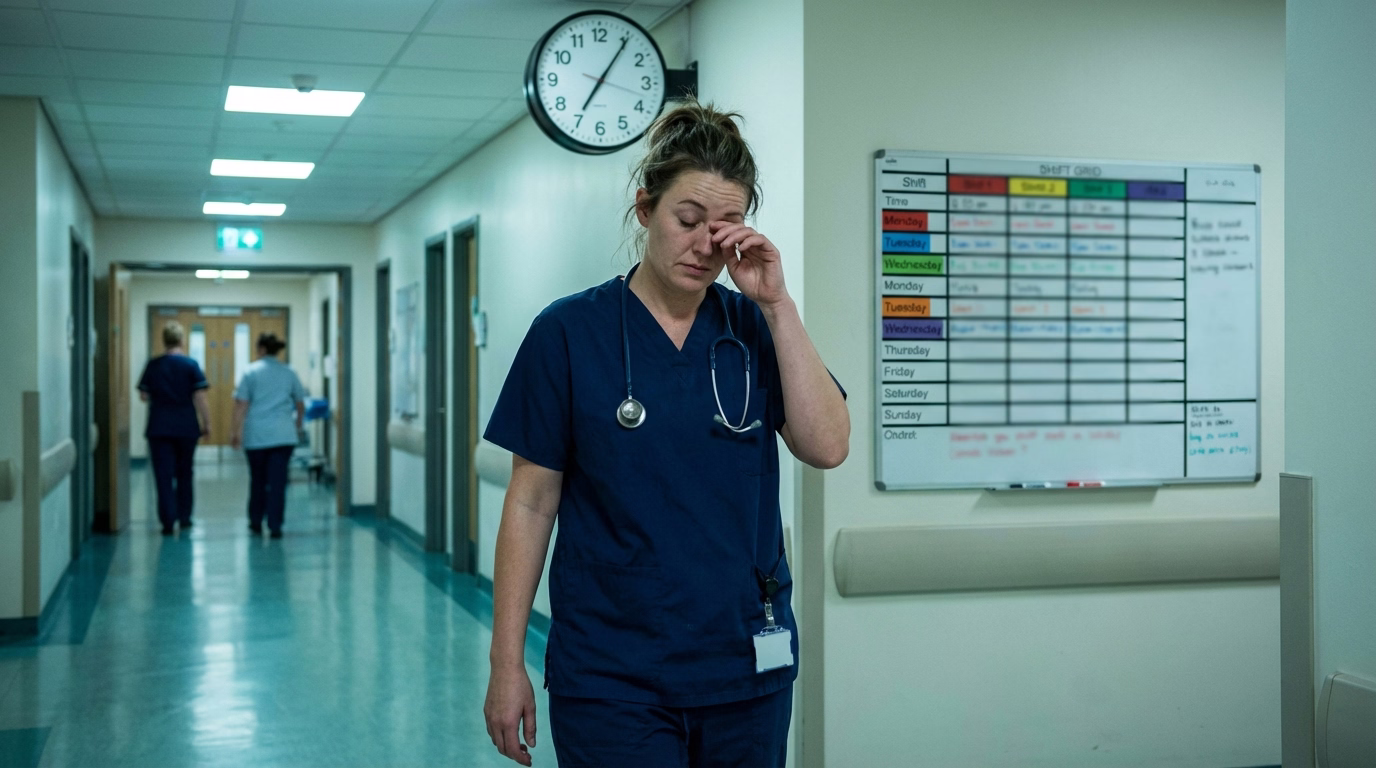 Nurses work 12-hour shifts in a 3 on/4 off pattern, averaging 39.4 hours weekly. Learn about the nursing shortage affecting 8.06% nationally, mandatory overtime affecting 40%, burnout rates of 87%, and why shifts over 12 hours increase errors by 326%.