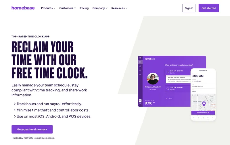 Homebase free time clock app homepage
