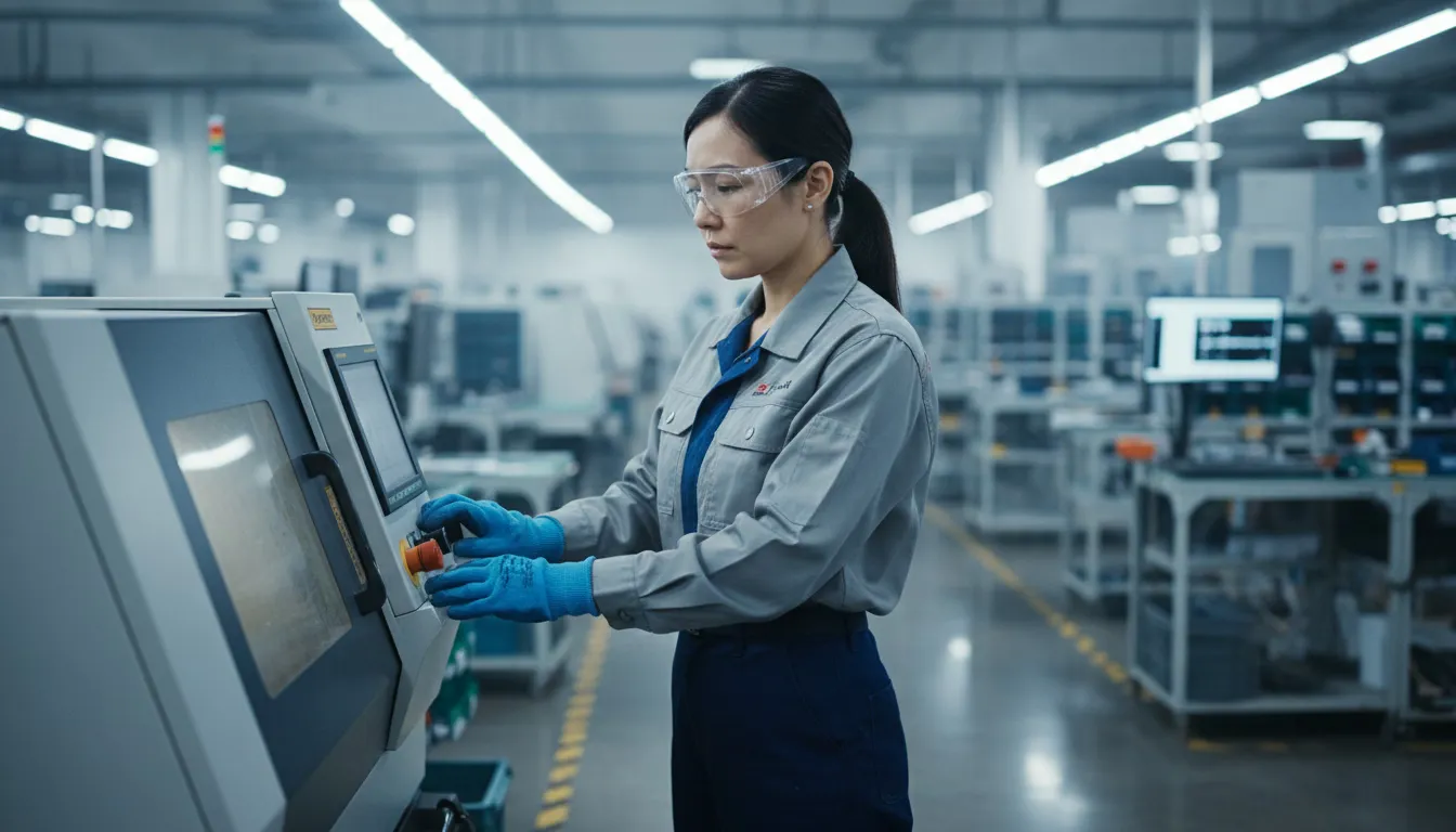 Manufacturing worker operating equipment during extended 10-hour shift