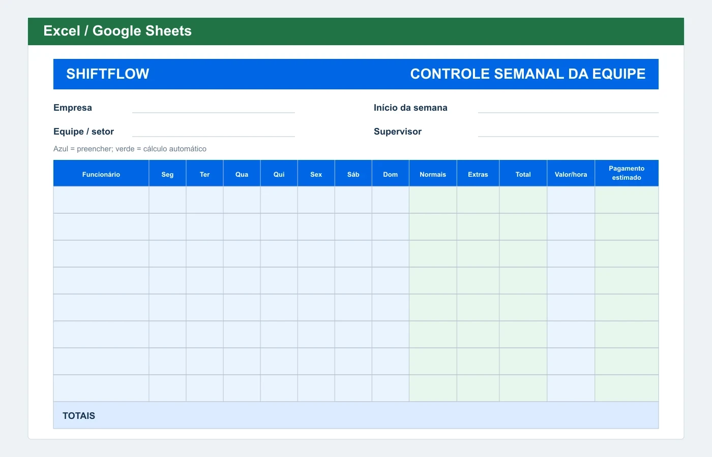 Prévia em Excel: Planilha de controle de horas dos funcionários