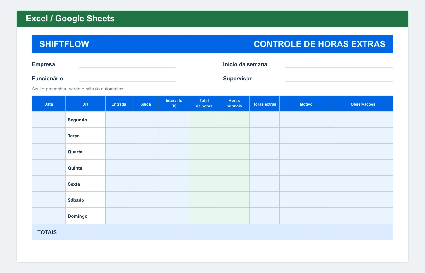 Prévia em Excel: Planilha de horas extras no Excel