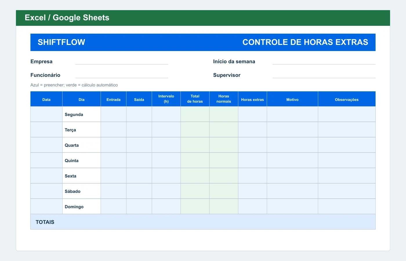 Prévia em Excel: Planilha de horas extras no Excel