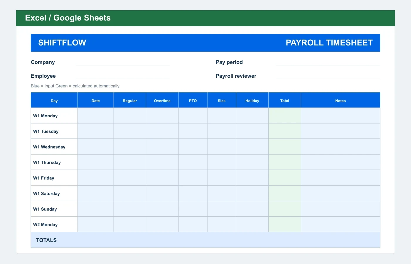 Payroll Timesheet Excel template preview
