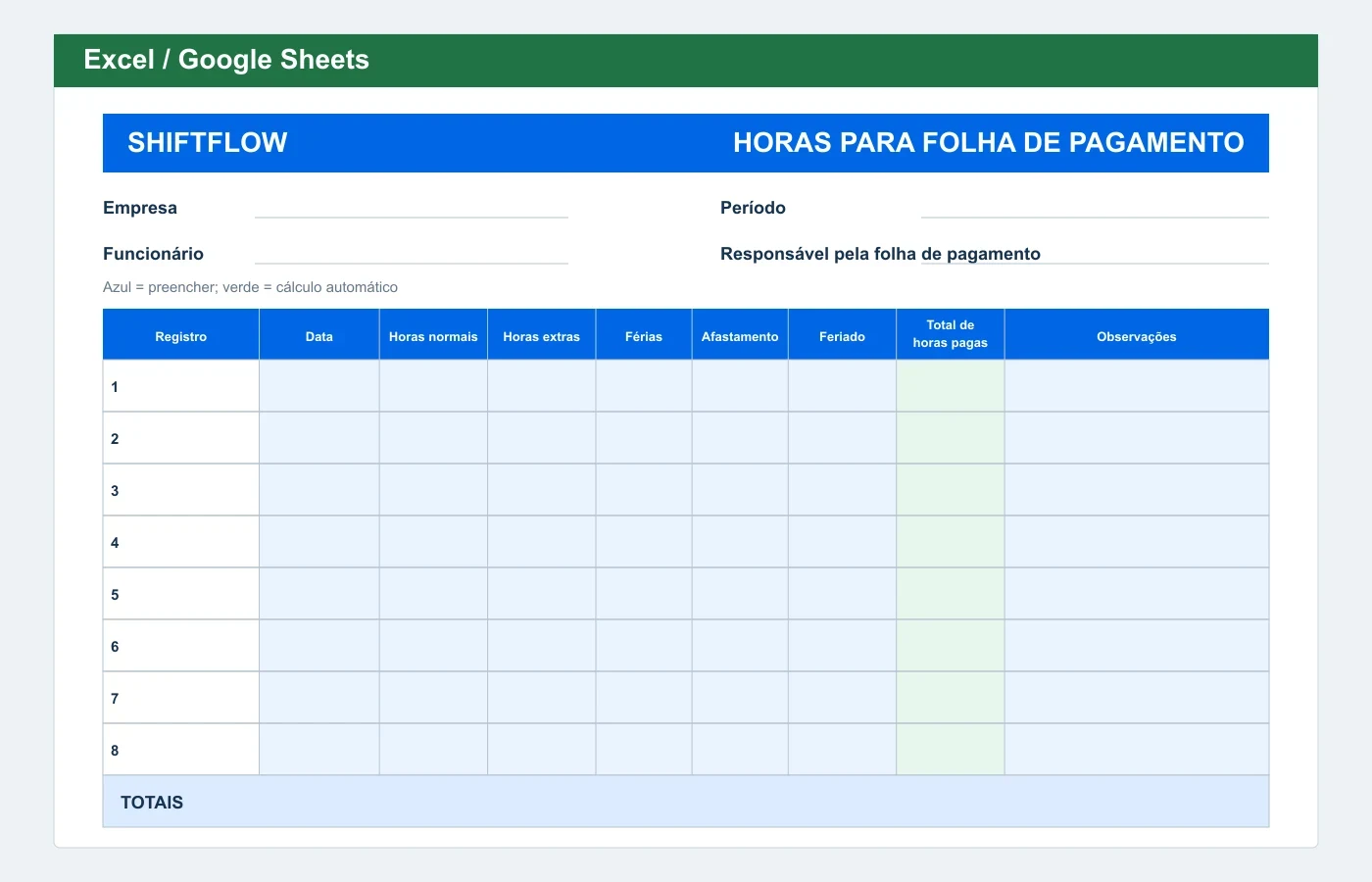 Prévia em Excel: Planilha de horas para folha de pagamento