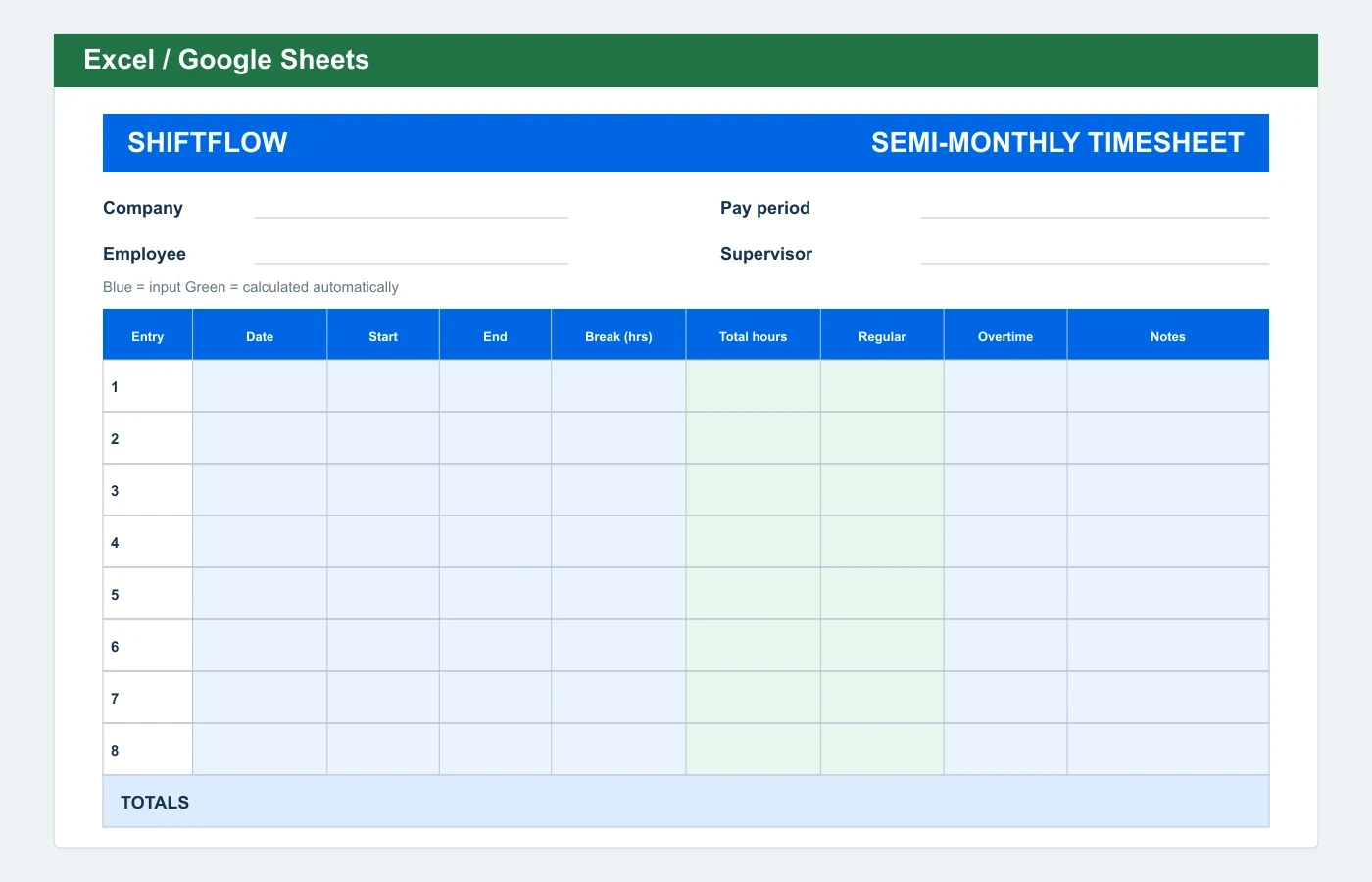 Semi-Monthly Timesheet Excel template preview
