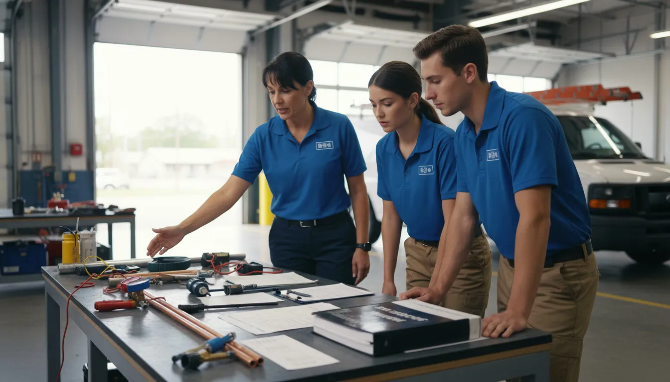 HVAC trainer conducting new technician onboarding and safety training