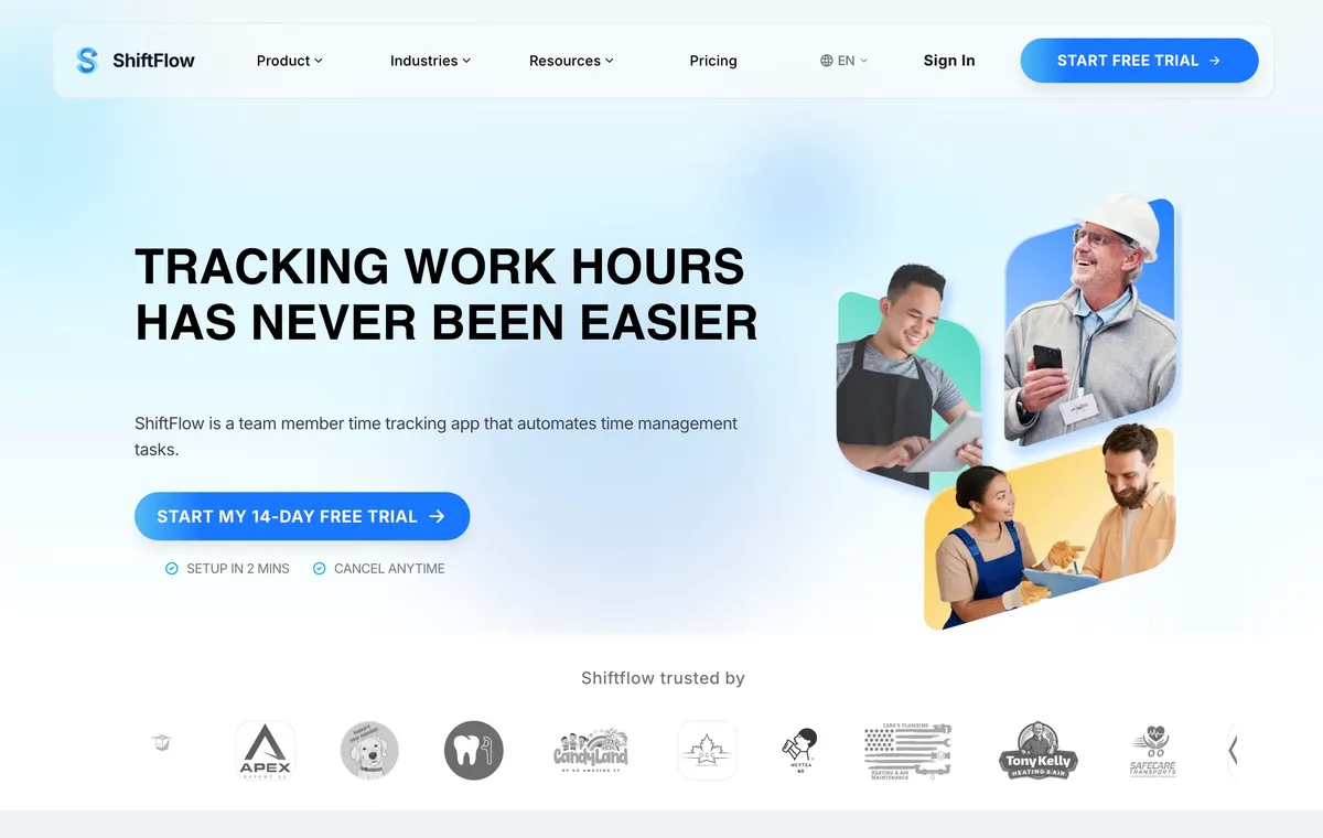 ShiftFlow time tracking software homepage