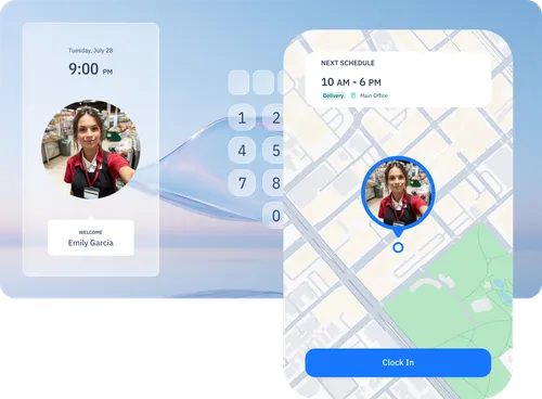 Employees clock in and out from their device
