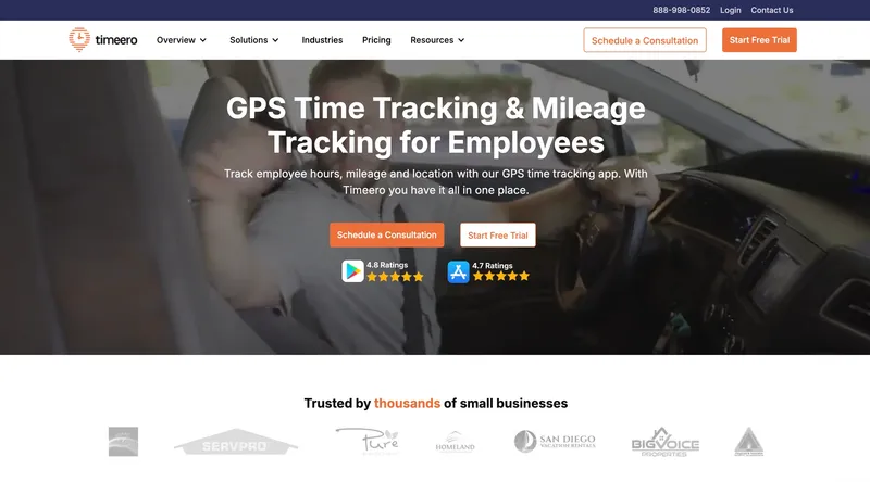 Timeero GPS time tracking and mileage software homepage