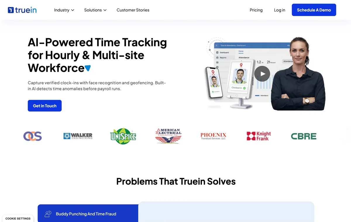 Truein multi-site time and attendance software homepage