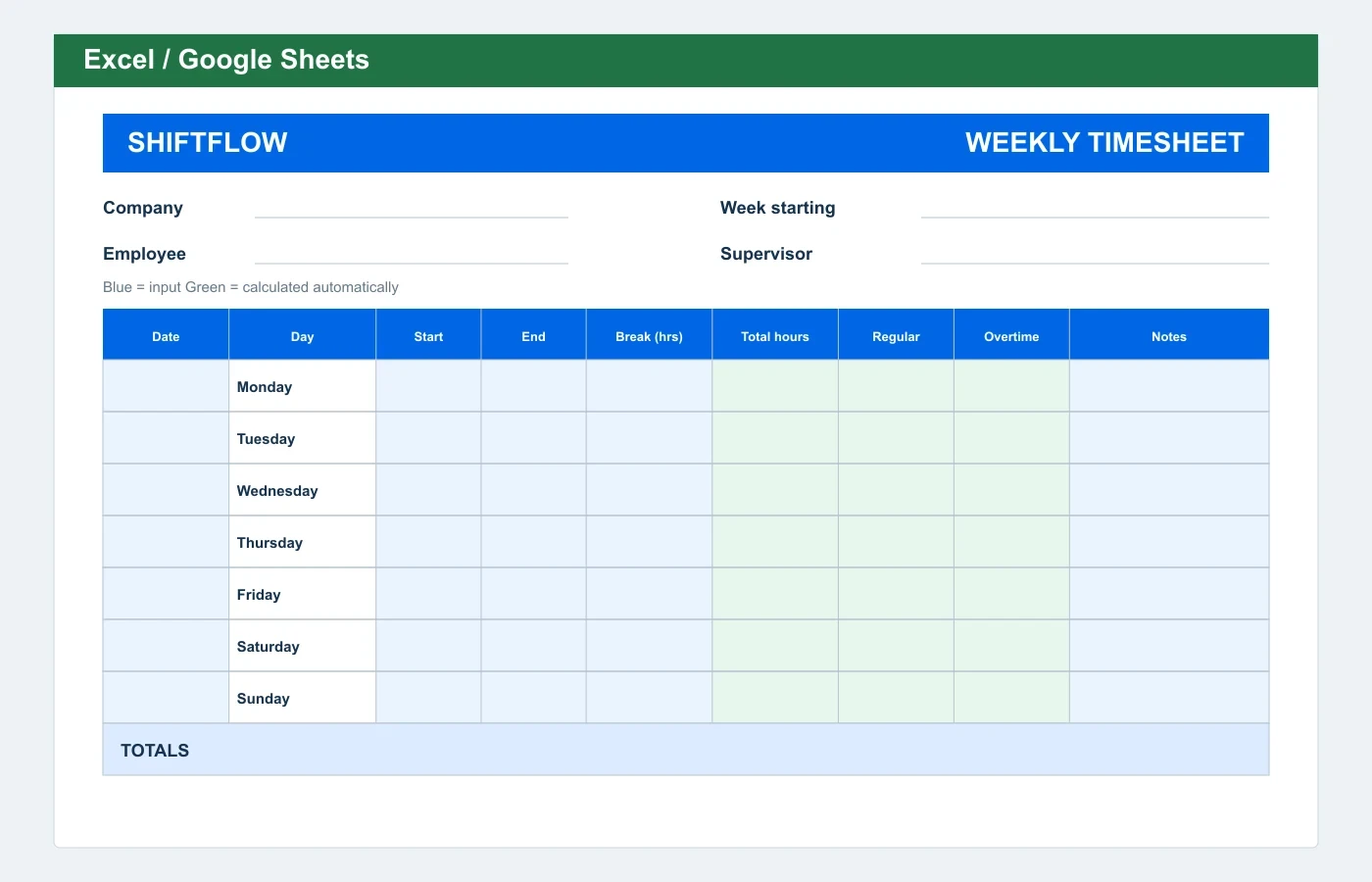 Weekly Employee Timesheet Excel template preview