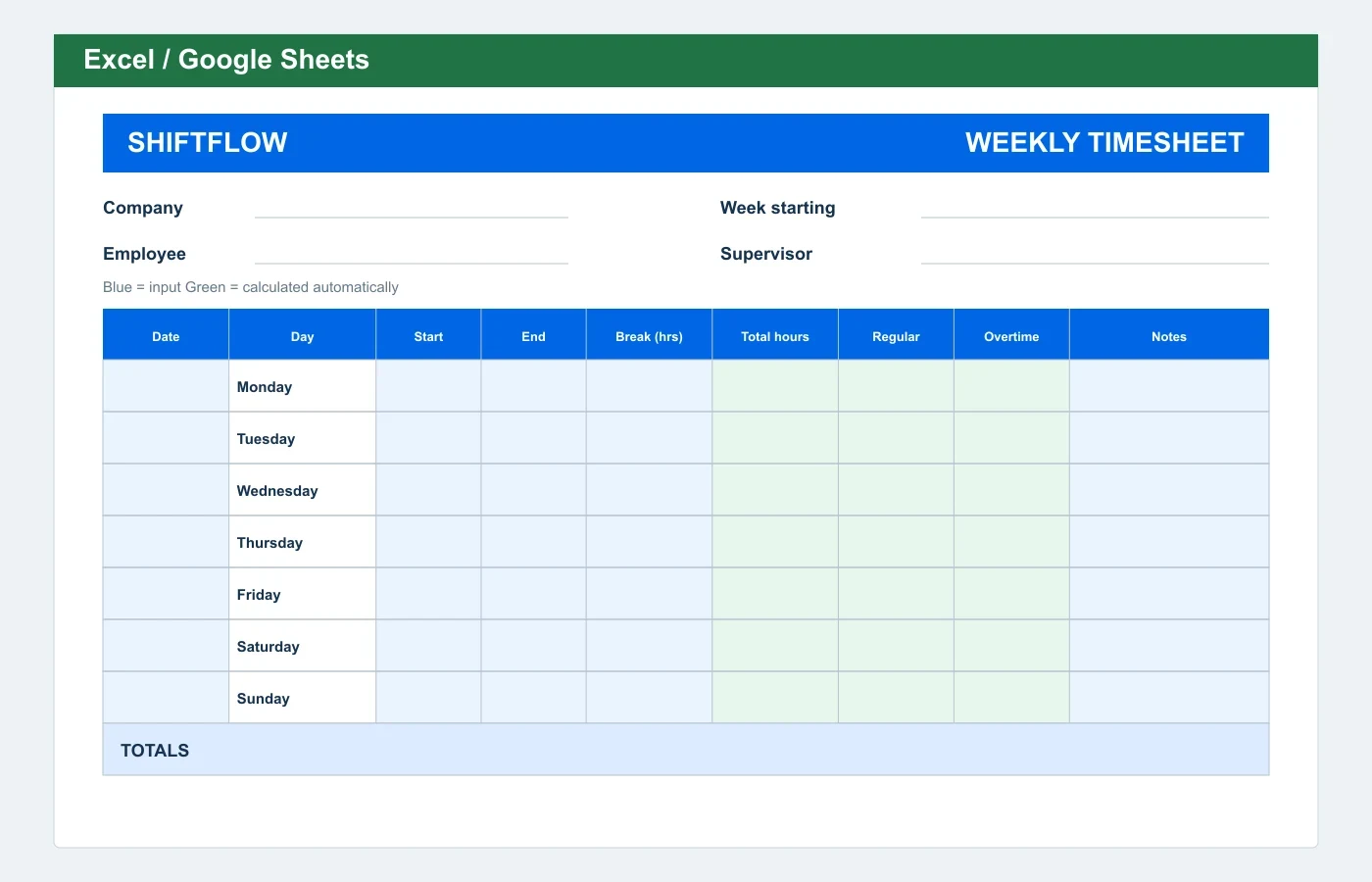 Weekly Employee Timesheet Excel template preview