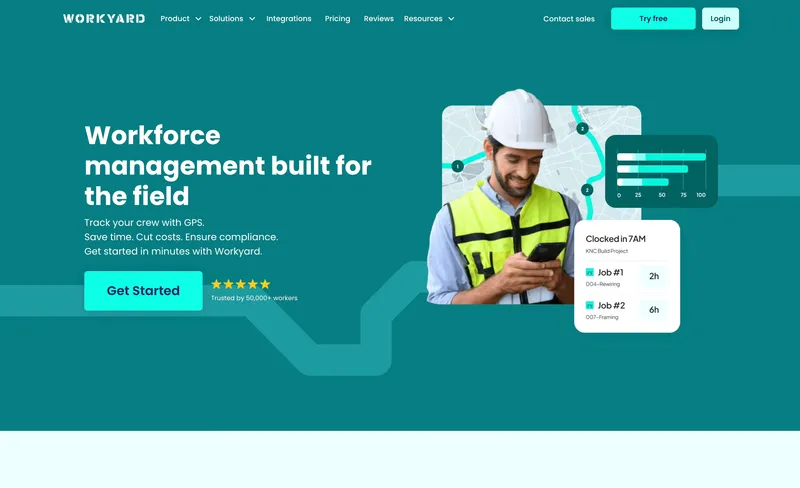 Workyard construction time tracking homepage